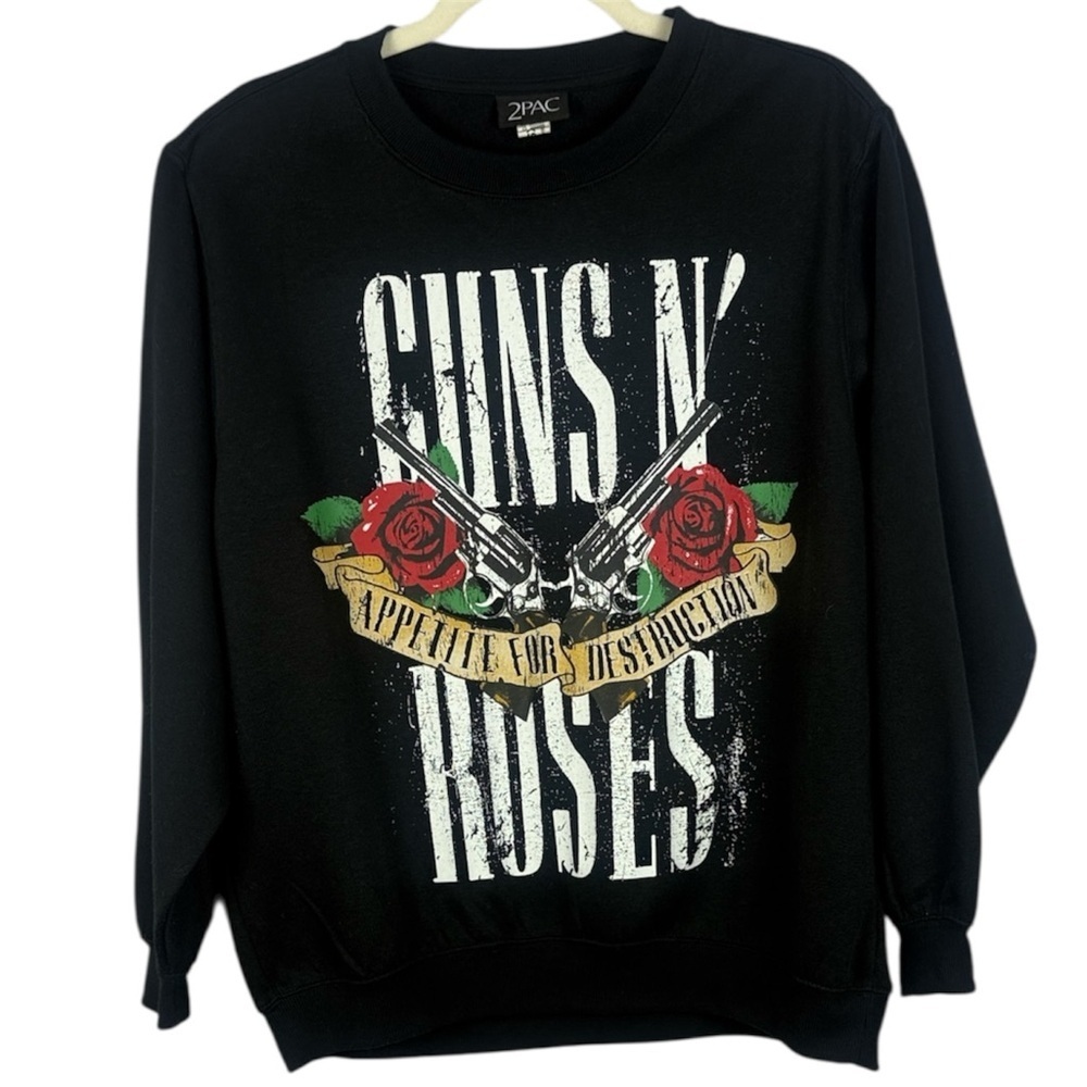 Guns n Roses 2pac Band XS Long Sleeve Oversize Sweatshirt Black Graphic Crewneck